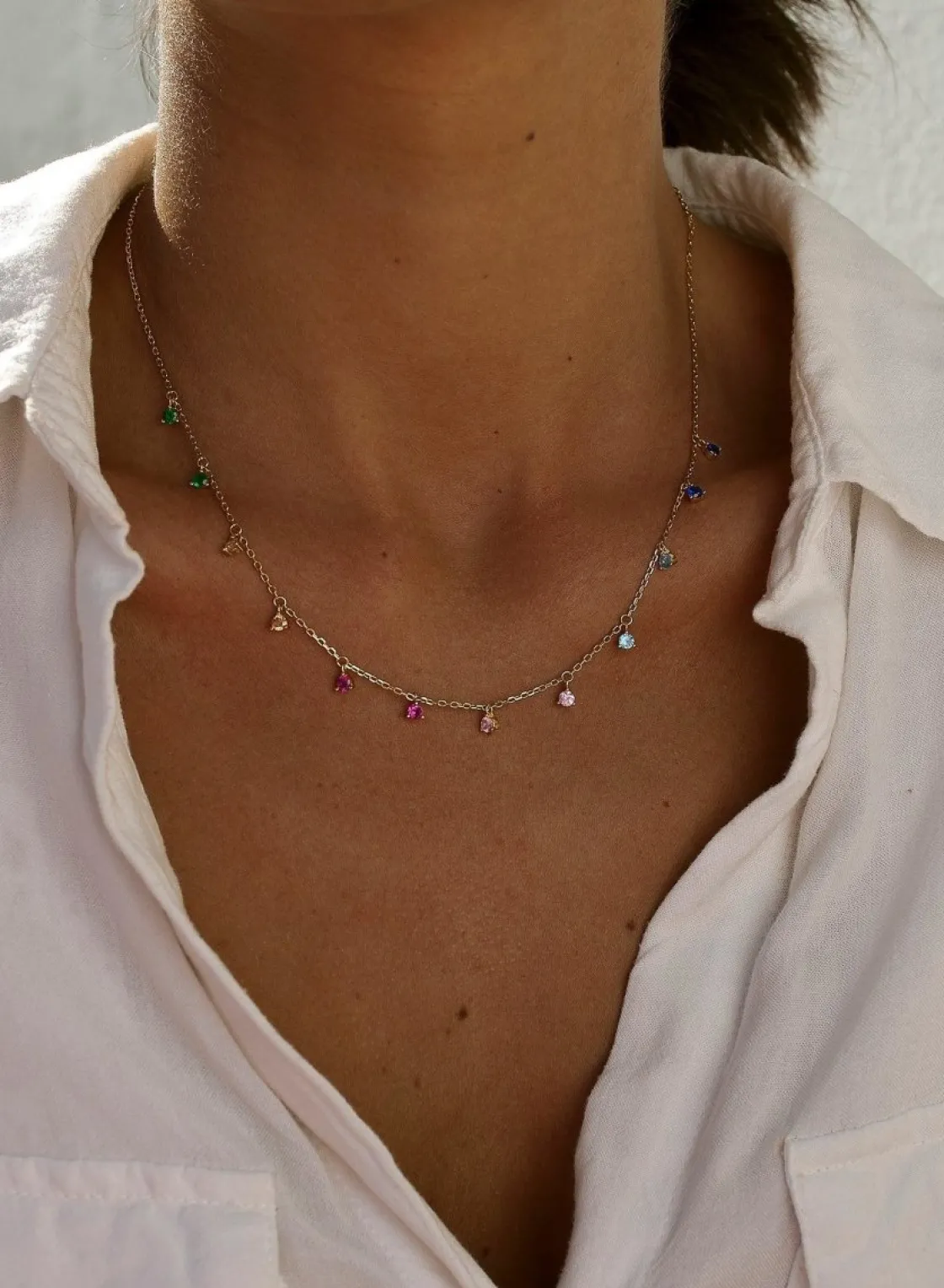 Collares Con Piedras | Collares Con Mini Colgantes | LINEARGENT Collares con colgantes plata baño oro diseño multicolor