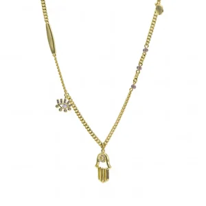Collares Con Mini Colgantes | LINEARGENT Collares con colgantes plata baño oro mano de fátima