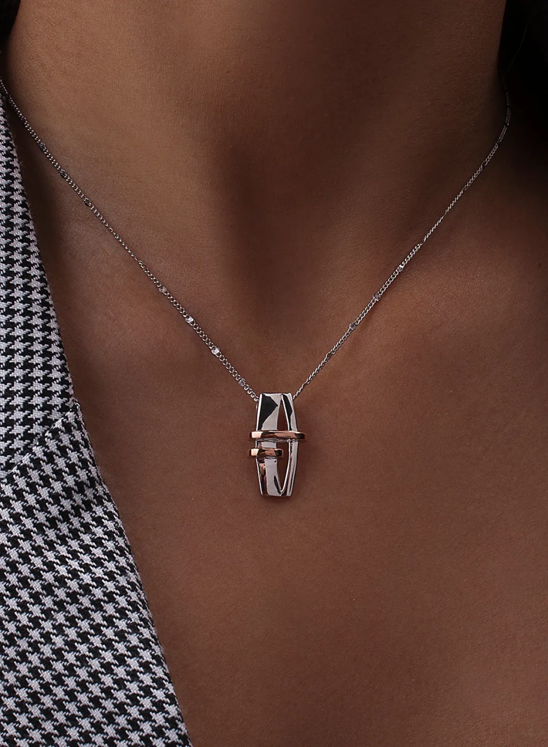 Colgantes Bicolor | LINEARGENT Collares con piedras de plata lisa doble detalle bicolor en rosa