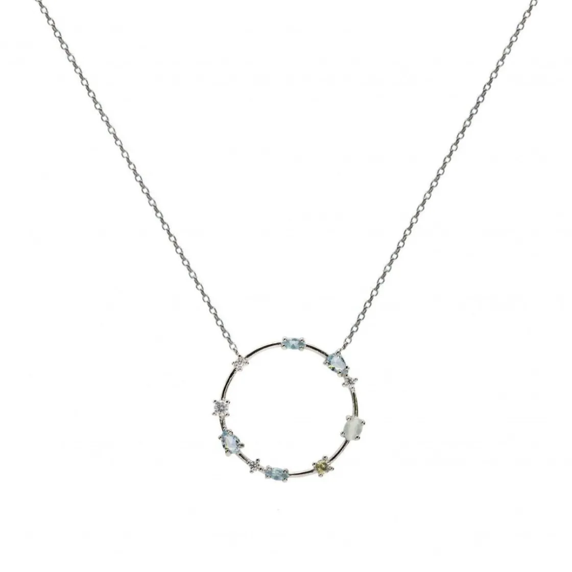 Collares Con Piedras | LINEARGENT Collares con piedras de plata tono azul y verde claro en talla oval y pera