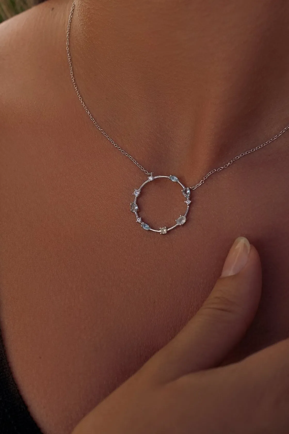Collares Con Piedras | LINEARGENT Collares con piedras de plata tono azul y verde claro en talla oval y pera