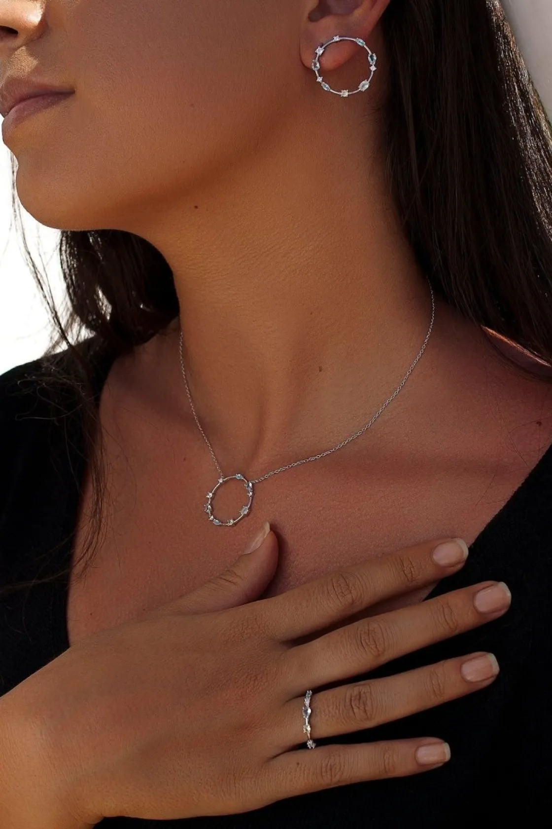 Collares Con Piedras | LINEARGENT Collares con piedras de plata tono azul y verde claro en talla oval y pera