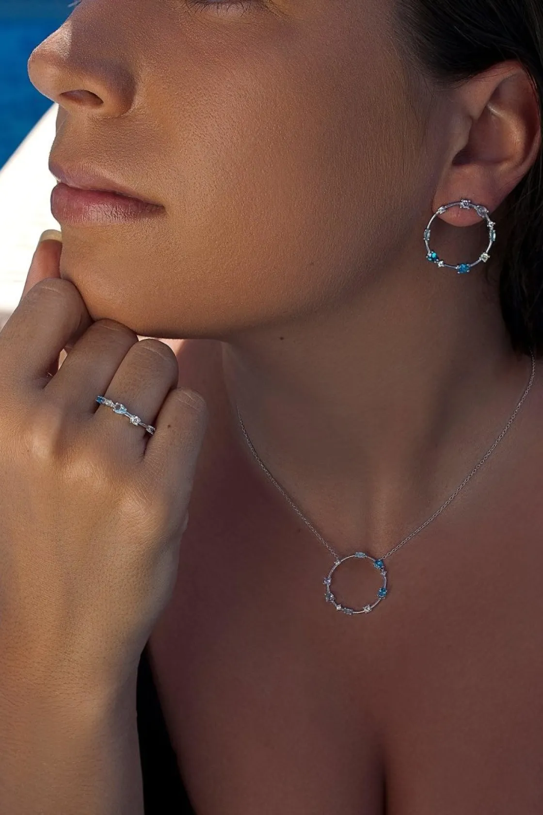 Collares Con Piedras | LINEARGENT Collares con piedras de plata tono azul y verde en talla oval y pera