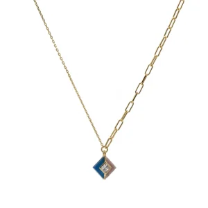 Colgantes Pequeños | LINEARGENT Collares con piedras diseño cuadrado de rodonita y ágata azul