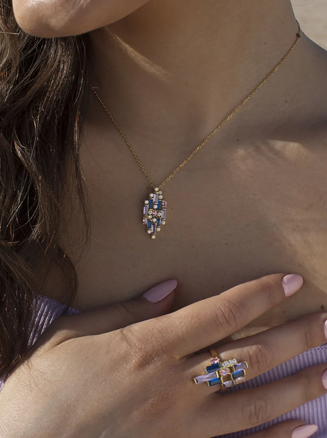 Collares Con Piedras | LINEARGENT Collares con piedras diseño mosaico multicolor