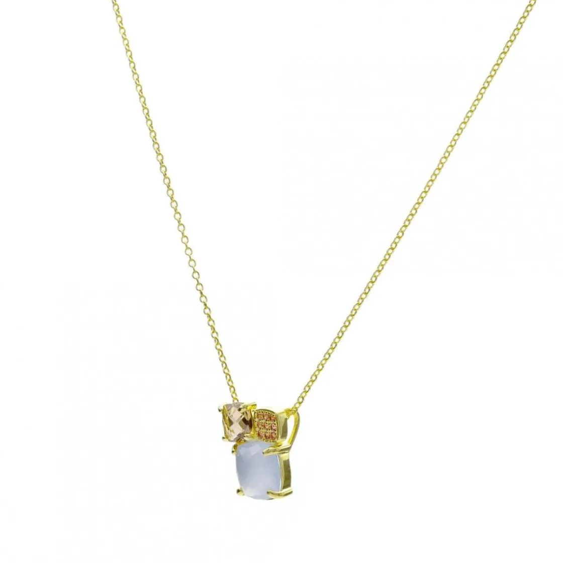 Collares Con Piedras | LINEARGENT Collares con piedras en plata baño oro doble diseño en azul