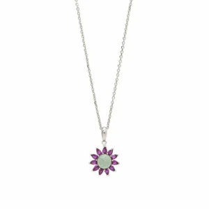 Collares Con Piedras | LINEARGENT Collares con piedras en plata diseño solar tono verde