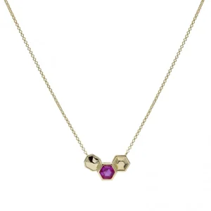 Collares Con Piedras | LINEARGENT Collares con piedras fucsia diseño triple motivo hexagonal