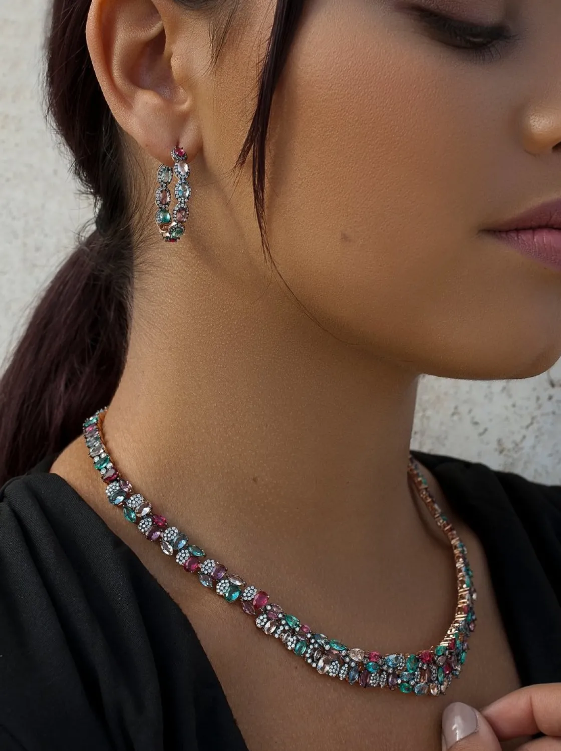 Collares Con Piedras | LINEARGENT Collares con piedras multicolores cortos con circonitas