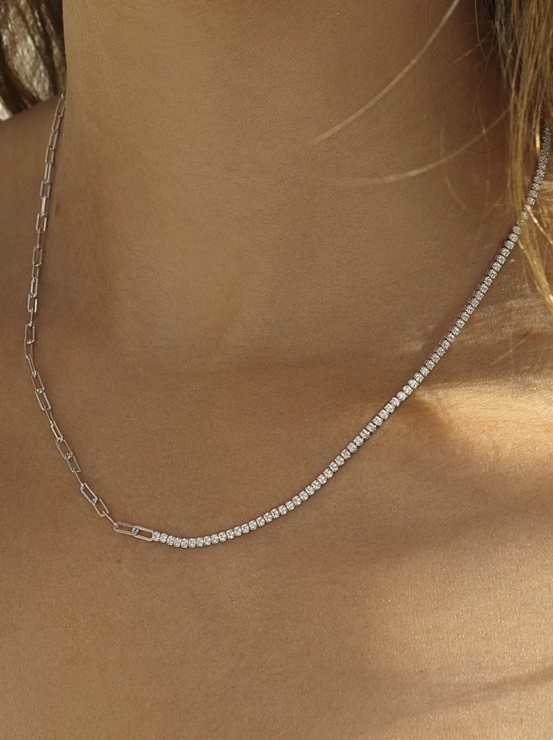 Collar Cadena | LINEARGENT Collares cortos diseño de paper clip y circonitas