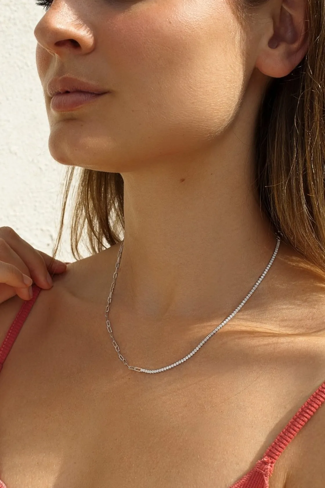 Collar Cadena | LINEARGENT Collares cortos diseño de paper clip y circonitas