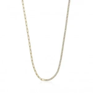Collar Cadena | LINEARGENT Collares cortos diseño de paper clip y circonitas baño de oro