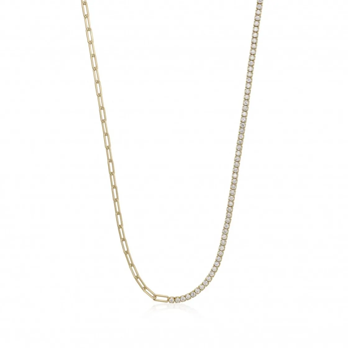 Collar Cadena | LINEARGENT Collares cortos diseño de paper clip y circonitas baño de oro
