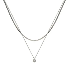 Collares Dobles | Colgante Brillante | LINEARGENT Collares dobles de plata diseño rígido con motivo redondo