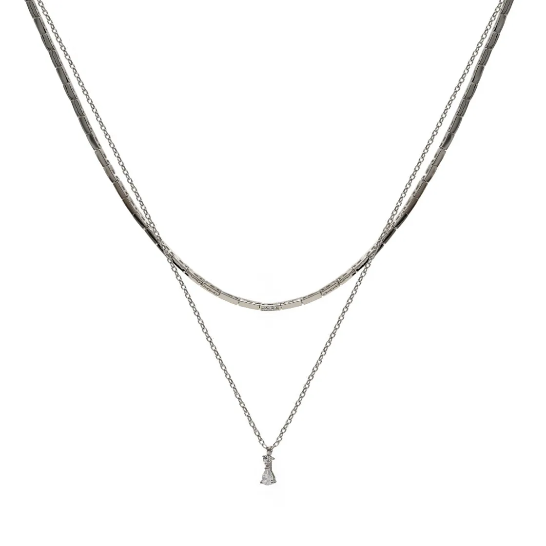 Collares Dobles | LINEARGENT Collares dobles de plata diseño rígido y circonitas