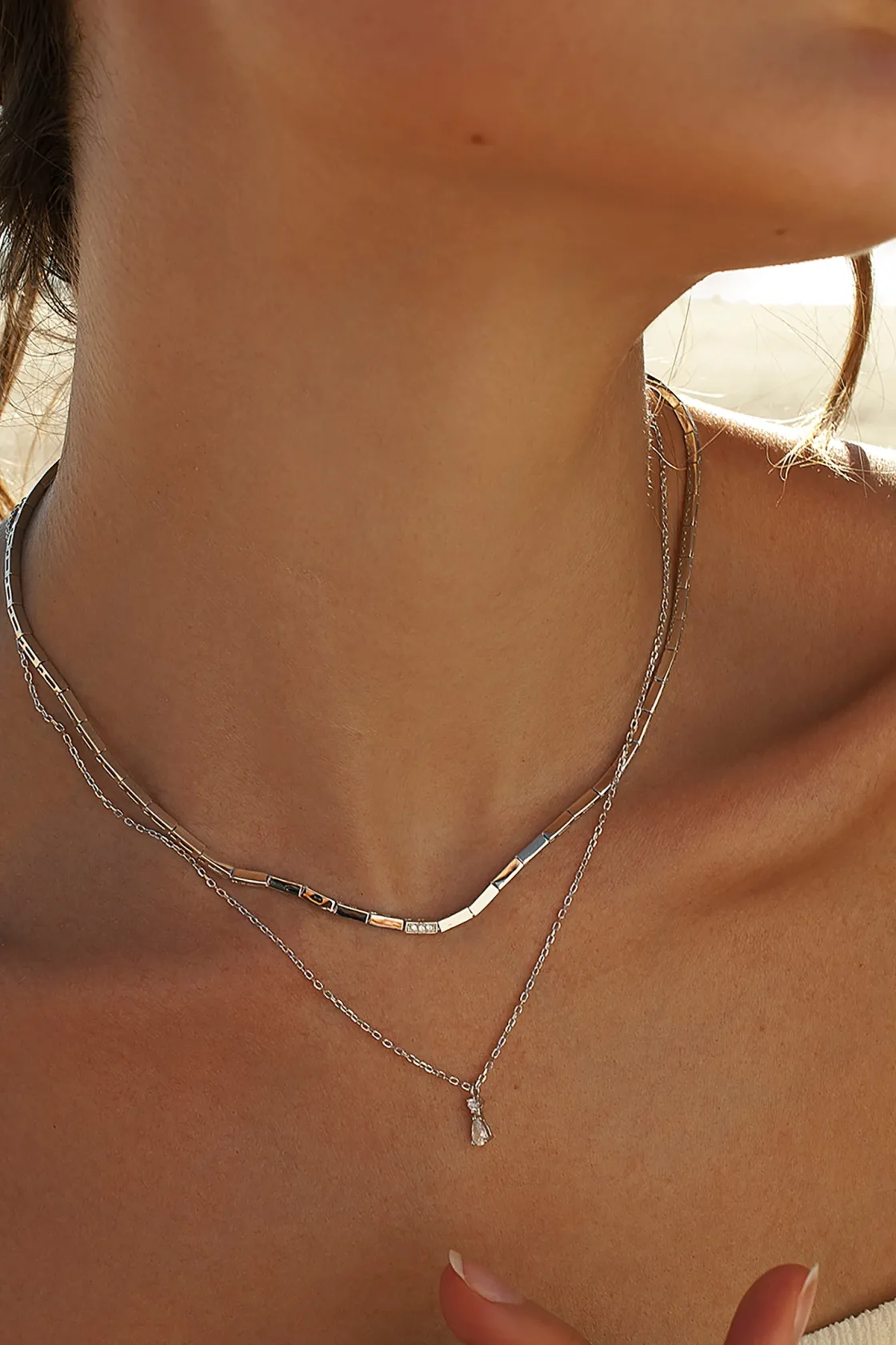 Collares Dobles | LINEARGENT Collares dobles de plata diseño rígido y circonitas