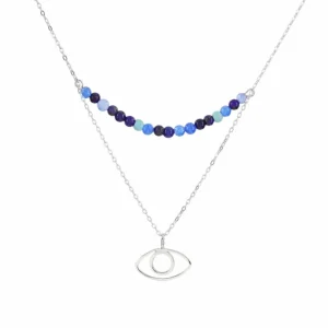 Collares Dobles | LINEARGENT Collares dobles detalle de charm de ojo y gemas azules