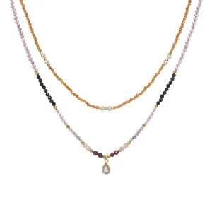 Collares Dobles | LINEARGENT Collares dobles diseño de abalorios motivo central de cuarzo