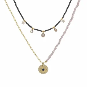 Collares Dobles | Collar Medalla | LINEARGENT Collares dobles diseño de bolas perlas y medalla