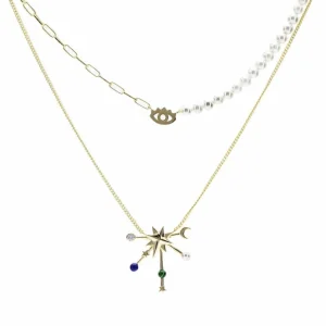 Collares Dobles | LINEARGENT Collares dobles en plata diseño amuleto con perlas