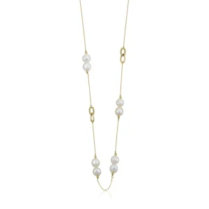 Colgante Perlas | Collares Largos | LINEARGENT Collares largos diseño de eslabones dorados y perlas
