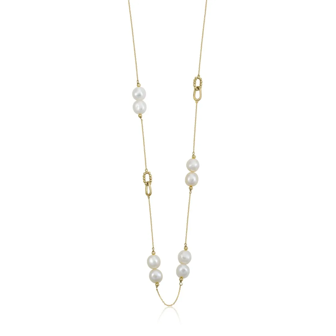 Colgante Perlas | Collares Largos | LINEARGENT Collares largos diseño de eslabones dorados y perlas