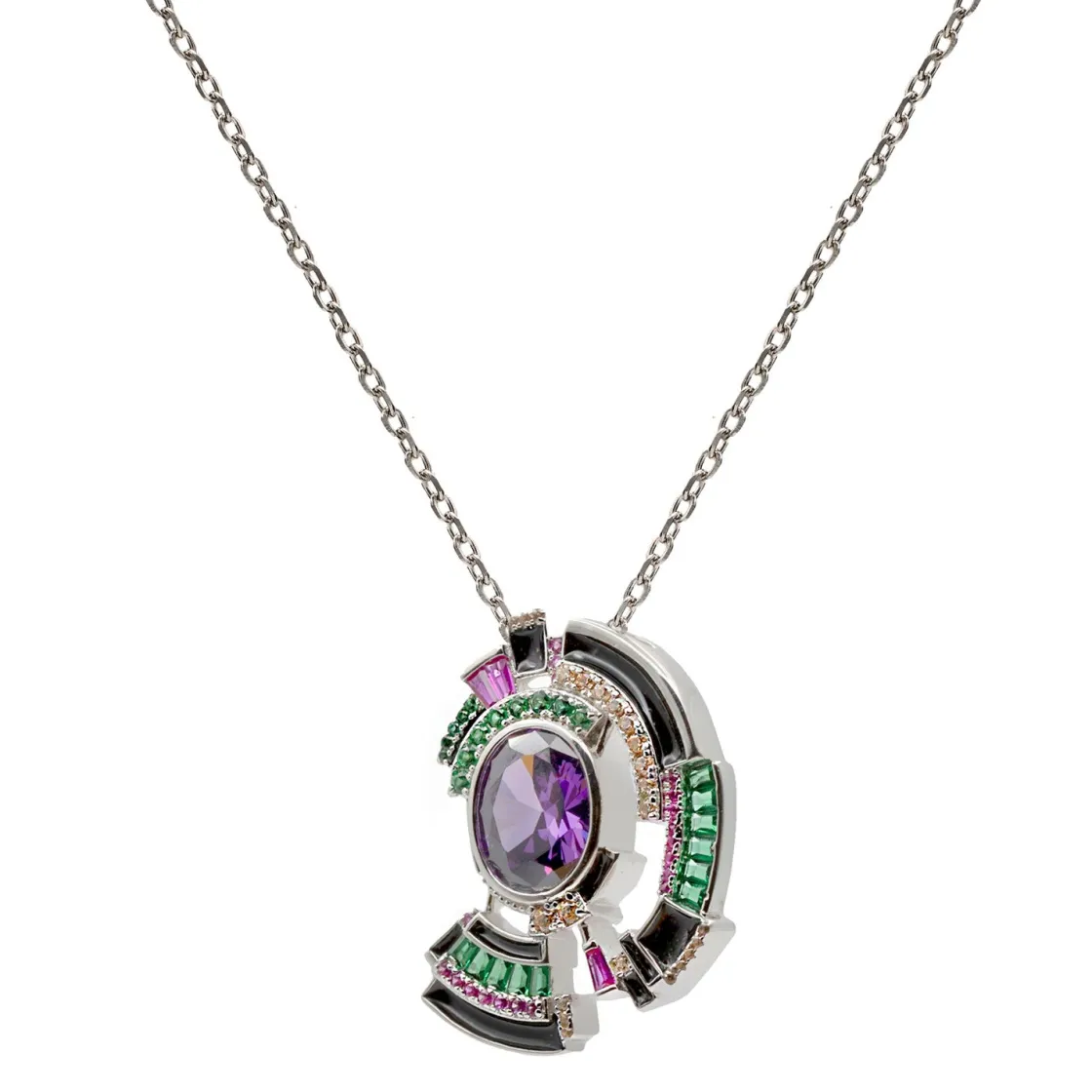 Collares Plata Originales | Collares Con Piedras | LINEARGENT Collares plata originales gemas multicolor diseño chaos