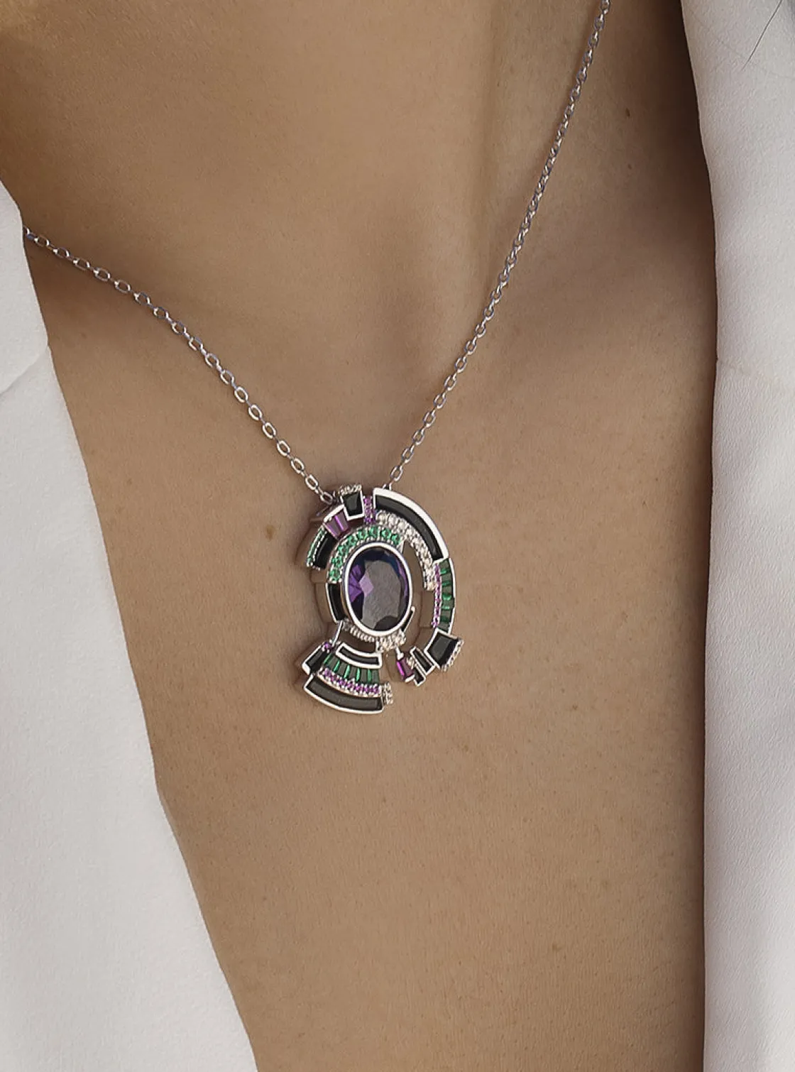 Collares Plata Originales | Collares Con Piedras | LINEARGENT Collares plata originales gemas multicolor diseño chaos