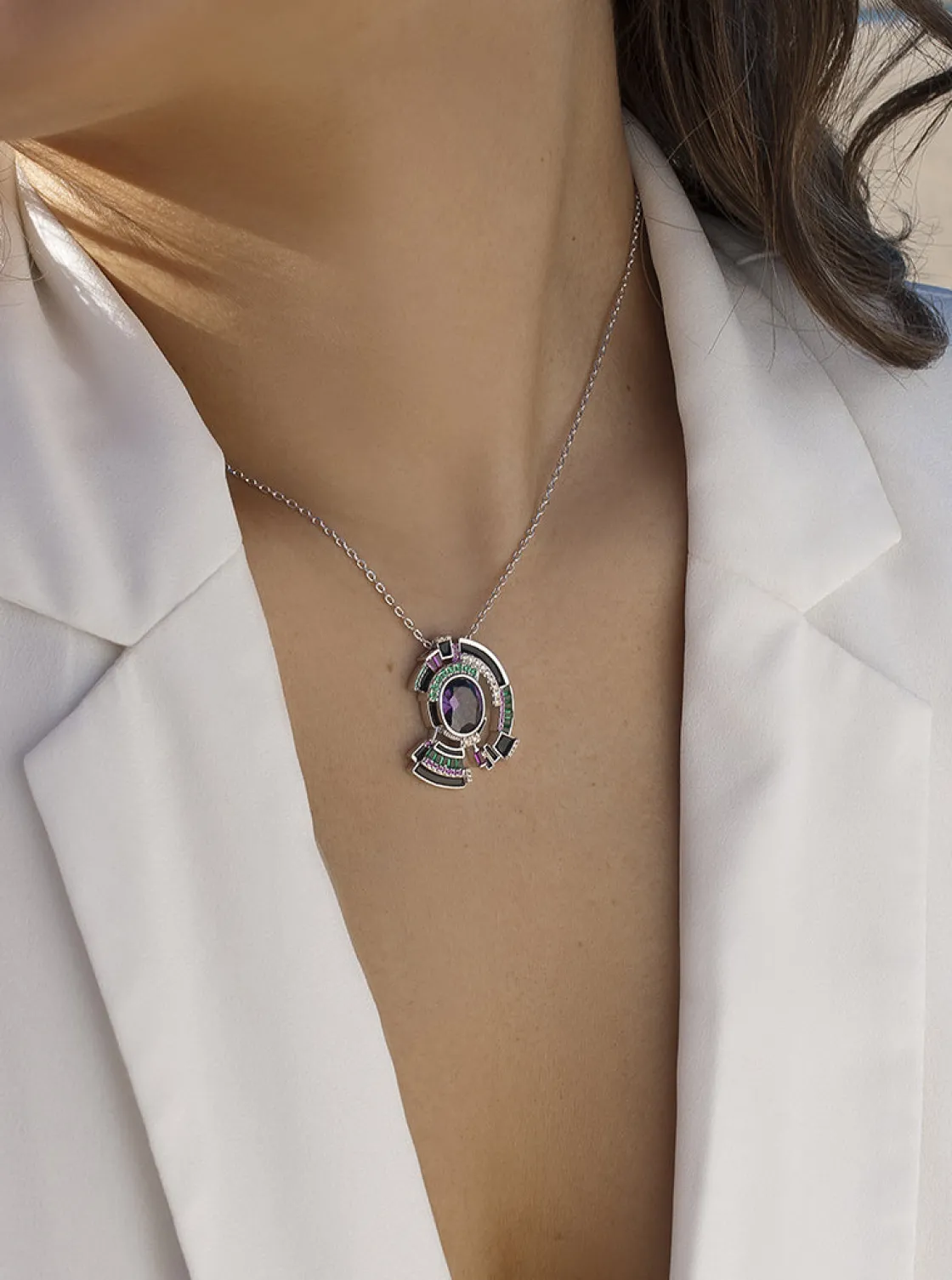 Collares Plata Originales | Collares Con Piedras | LINEARGENT Collares plata originales gemas multicolor diseño chaos
