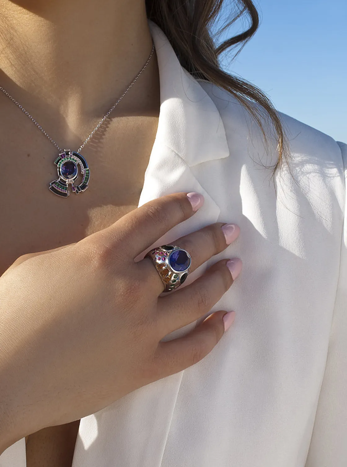 Collares Plata Originales | Collares Con Piedras | LINEARGENT Collares plata originales gemas multicolor diseño chaos