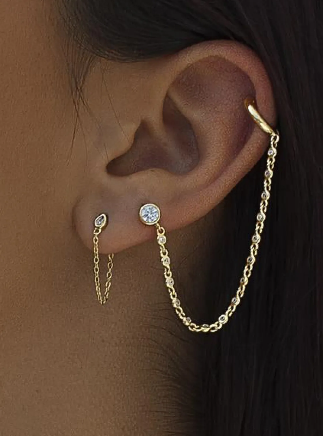 Ear Cuff | LINEARGENT Ear cuff de plata bañada en oro diseño cadena con aro