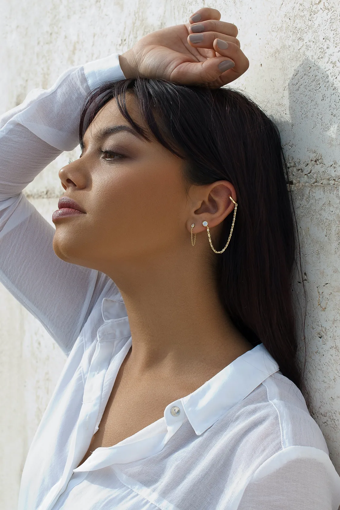 Ear Cuff | LINEARGENT Ear cuff de plata bañada en oro diseño cadena con aro