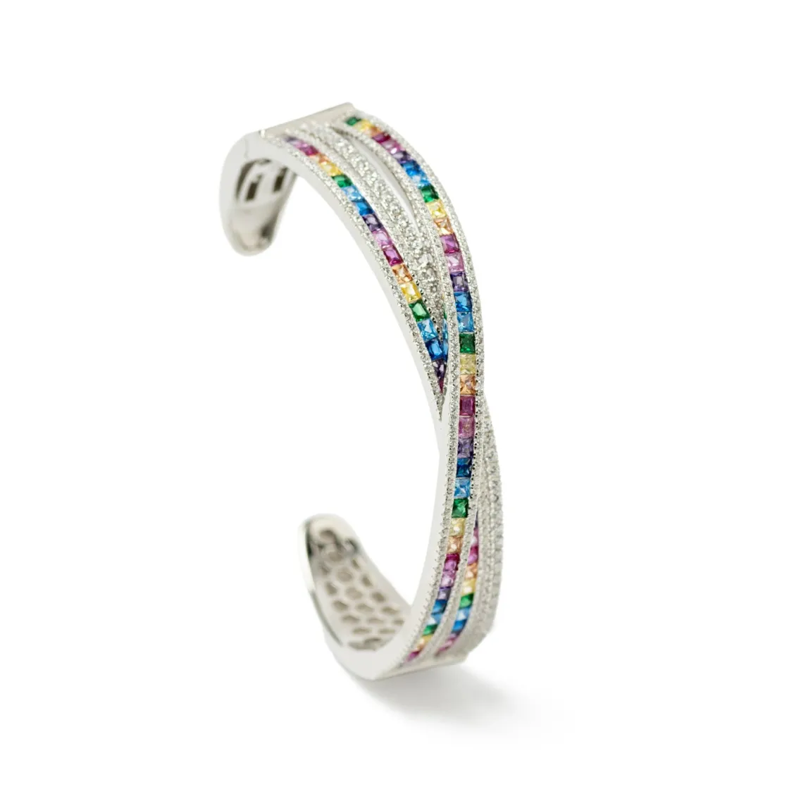 Pulseras Esclavas | LINEARGENT Esclava de plata diseño raíles cruzados multicolor