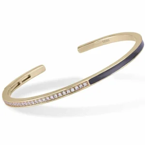 Pulseras Esclavas | LINEARGENT Esclavas de plata diseño fino esmalte negro y circonitas