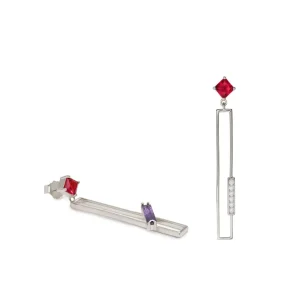 Pendientes Largos | LINEARGENT Pendiente largos diseño rectangular con gemas