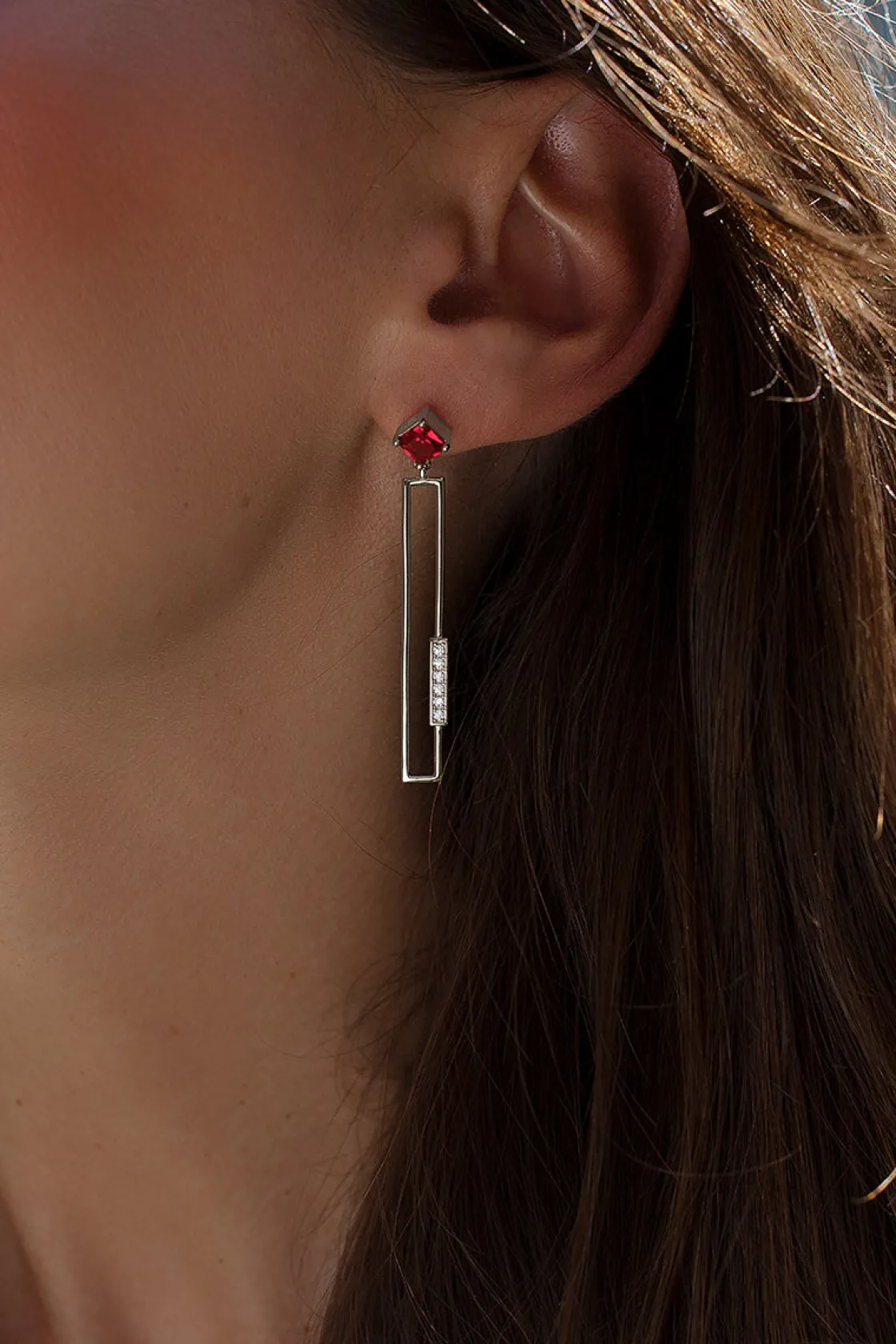 Pendientes Largos | LINEARGENT Pendiente largos diseño rectangular con gemas