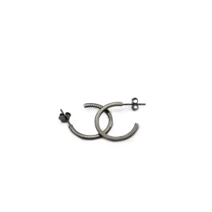 Pendientes Aro | LINEARGENT Pendientes aro baño rutenio con circonitas negras modelo mediano