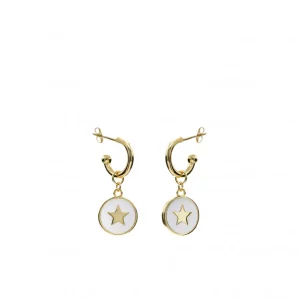 Pendientes Con Colgantes | LINEARGENT Pendientes aro con colgante plata estrella blanca
