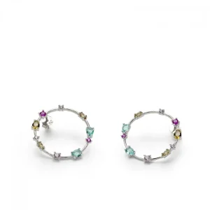Pendientes De Piedras De Colores | LINEARGENT Pendientes aro con cuarzos adamantinos en tonos vivos