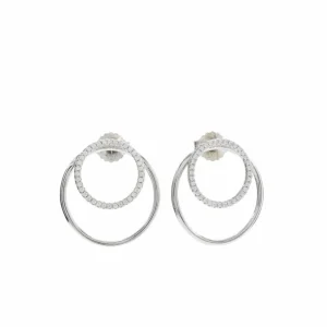 Pendientes Aro | LINEARGENT Pendientes aro con doble círculo de plata lisa y circonitas