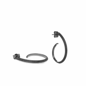 Pendientes Aro | LINEARGENT Pendientes aro con engaste de circonitas diseño semiabierto y baño de rutenio