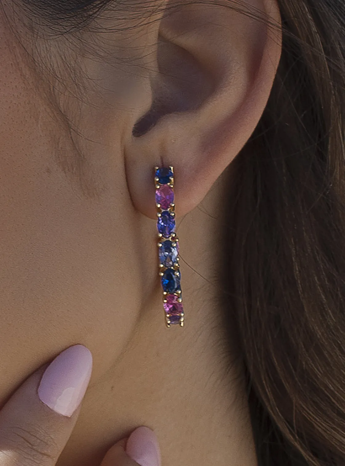Pendientes Aro | LINEARGENT Pendientes aro con piedras de colores diseño ovalado