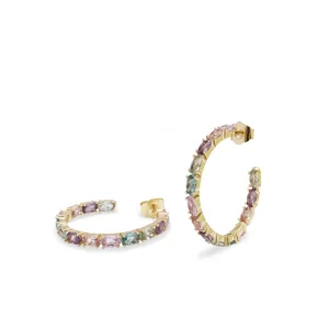 Pendientes Aro | LINEARGENT Pendientes aro con piedras en tonos rosas de talla oval