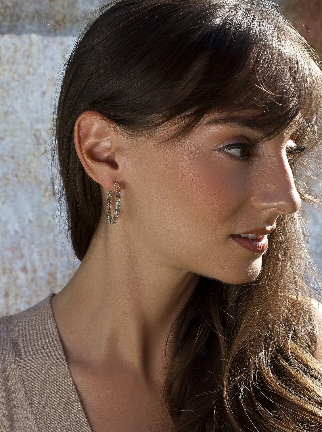 Pendientes Aro | LINEARGENT Pendientes aro con piedras en tonos rosas de talla oval