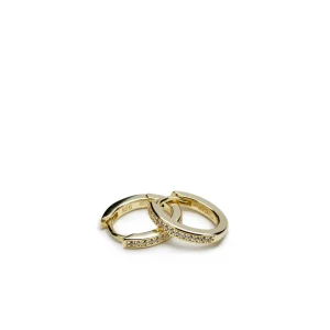 Pendientes Pequeños | Pendientes Aro | LINEARGENT Pendientes aro de plata bañada en oro diseño mini con circonitas
