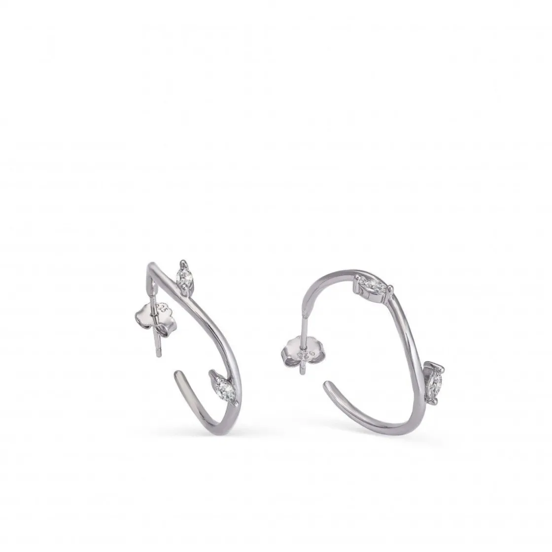 Pendientes Aro | LINEARGENT Pendientes aro de plata de estilo curvilíneo con circonitas talla marquesa