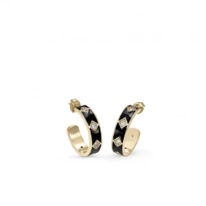 Pendientes Aro | LINEARGENT Pendientes aro de plata diseño ancho esmalte negro