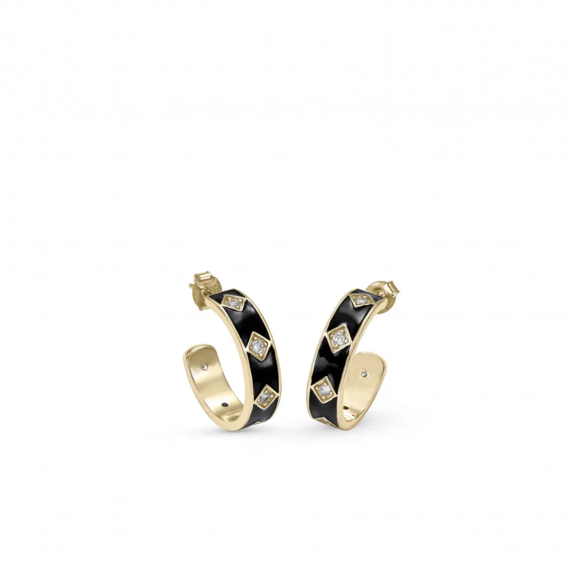 Pendientes Aro | LINEARGENT Pendientes aro de plata diseño ancho esmalte negro