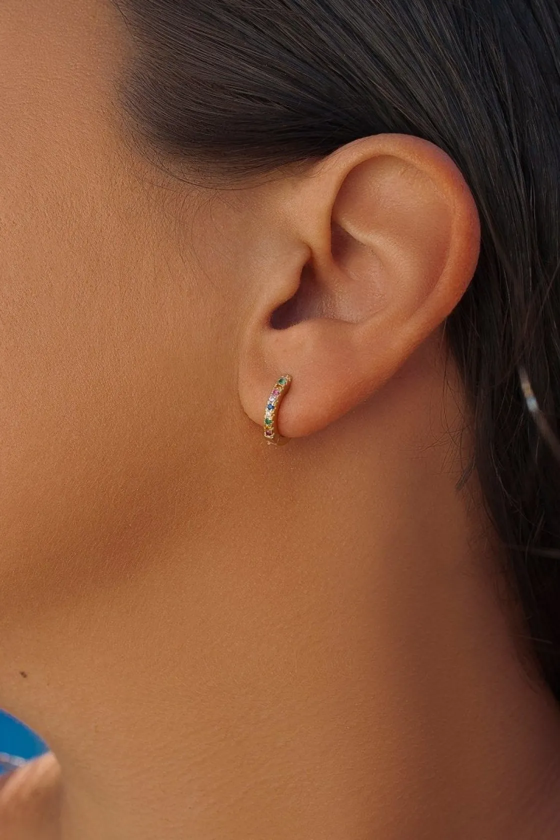 Pendientes Aro | LINEARGENT Pendientes aro de plata diseño de circonitas multicolor