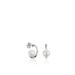 Pendientes Perlas | LINEARGENT Pendientes aro de plata diseño mini con perla